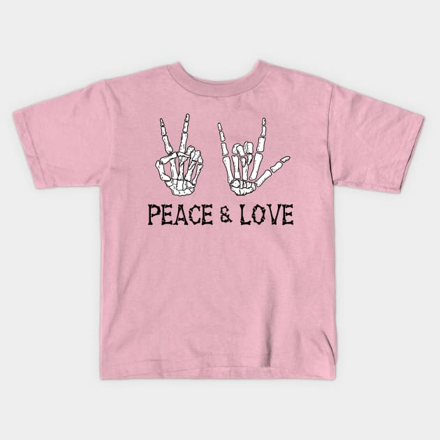 Peace and Love Skeleton Hands Kids T-Shirt by SNK Kreatures